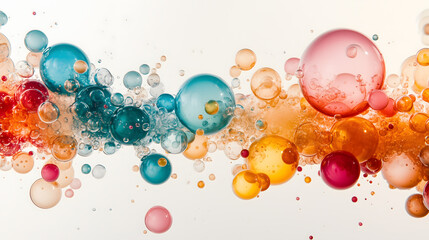 Colorful Liquid Bubbles on White Background