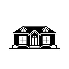 Modern House Exterior Design: Simple, Minimalist Home Architecture. Black and white illustration of a residential building, perfect for real estate, property, and architectural design projects.