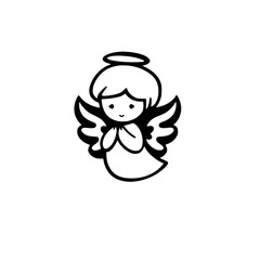 Adorable Praying Angel with Halo: A Charming Religious Clipart Image