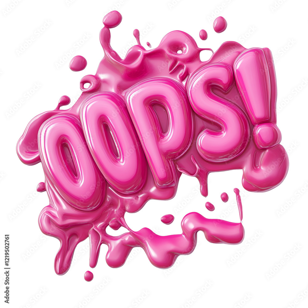 Poster A 3D rendered image of the word Oops with an exclamation mark in a pink liquid splash.