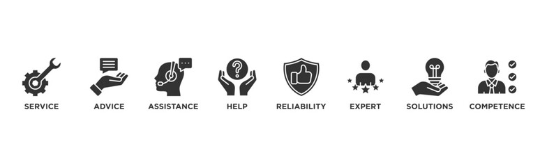 Support banner web icon vector illustration concept with icon of service, advice, assistance, help, reliability, expert, solutions and competence	