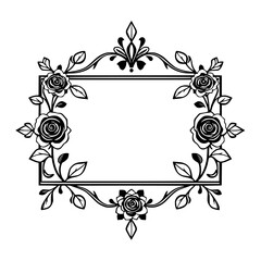 Elegant Floral Frame with Roses: Vintage Ornament, Classic Border, Black and White Vector Design, Perfect for Wedding Invitations and Decorations