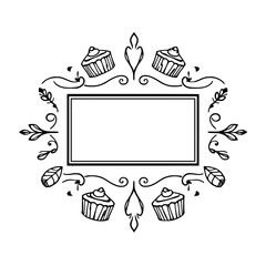 Elegant Cupcake Frame: Vintage Bakery Design, Sweet Dessert Border, Whipped Cream Decoration, Food Illustration, Template, Background