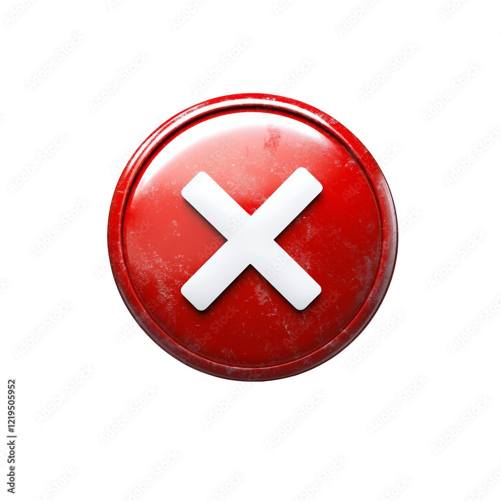 Poster a 3d rendered image of a red circular button featuring a prominent white cross symbol indicating neg