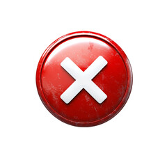 Fototapeta premium A 3D rendered image of a red circular button featuring a prominent white cross symbol indicating negation or cancellation.