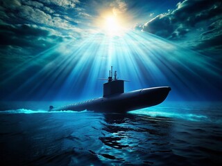 Submarine Dive: Low-Light Underwater Military Operation Stock Photo