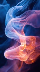 Obraz premium Abstract flow of blue and orange smoke in soft radiant swirls on dark background