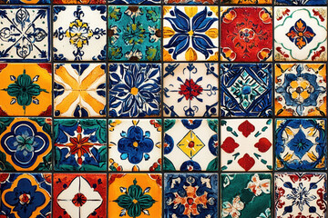 A vibrant collection of traditional geometric tiles with intricate and colorful patterns.