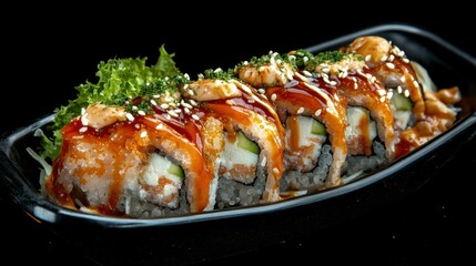 Vibrant Sashimi Rolls with Garnishes and Sauces