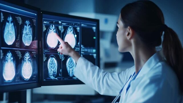 doctor looking at mammogram images on screen, x-rays of the mammary gland