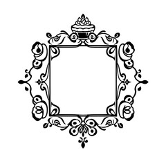 Elegant Floral Frame with Cupcake Design: Vintage Vector Border for Wedding, Invitation, or Decorative Design