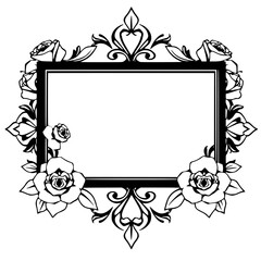 Elegant Floral Frame: Vintage Roses Border Design. Perfect for invitations, cards, and more. Classic black and white vector illustration.