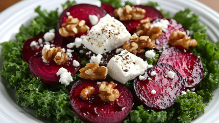 Obraz premium Roasted Beetroot Goat Cheese & Walnut Salad Recipe