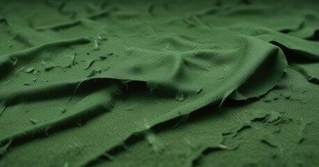 Green felt sheet with deliberate tears and frays, natural, felt, rugged