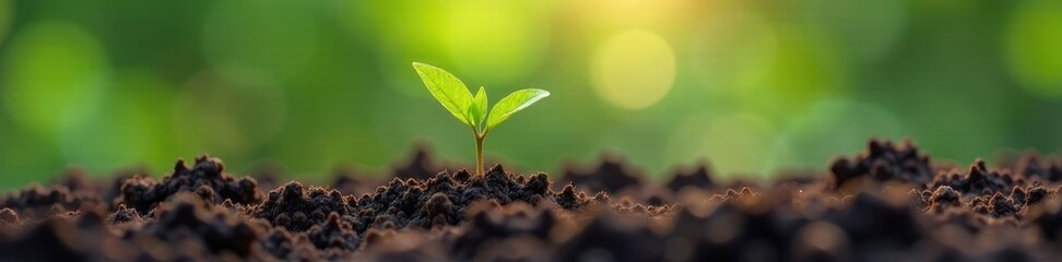 A single plant seedling pushing through a heap of currency , growth concept, coin pile