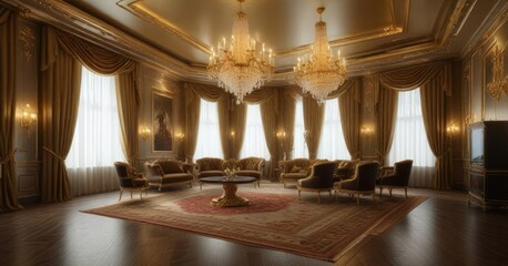 Gold-plated chandeliers and lavish drapes adorn the opulent VIP gaming room , chandelier, elegant, lavish