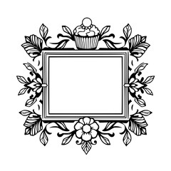 Elegant Floral Frame with Cupcake: Vintage Design Element for Bakery, Wedding, or Special Occasions. Perfect for adding a touch of sweetness to your projects.