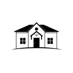 Modern House Icon: Simple Black and White House Design, Residential Building, Real Estate, Property, Home Architecture