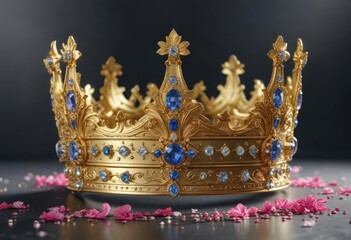 Obraz premium Golden crown adorned with precious gems and flowers , luxury, gemstones, adornment