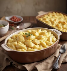 Golden-brown mashed potatoes in a casserole dish , mashed potatoes, comfort food