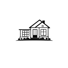 Simple House Illustration: Black and White Minimalist Home Design. Perfect for real estate, architecture, and home decor projects.