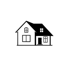 Simple House Illustration: Black and White House Icon, Real Estate, Home, Residential Building, Architecture Design