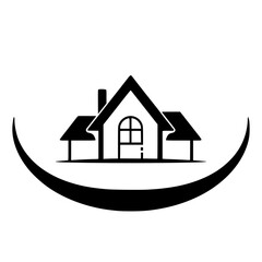 Modern House Symbol: Real Estate Logo Design.  A minimalist black and white vector graphic of a house, ideal for real estate branding and home-related projects.