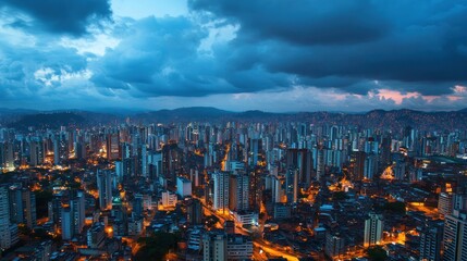 Fototapeta premium Medellin Cityscape at Dusk: A Panoramic View of Colombia's Vibrant Metropolis