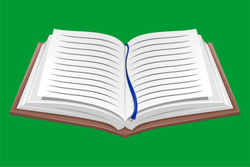 Open Book with Bookmark Icon – Brown Cover, White Pages, Green Background – Vector Illustration EPS for Templates and Mockups