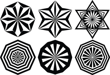 Geometric Starburst Mandala Designs Black, White, Optical Illusions