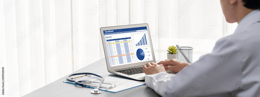 Poster spreadsheet document information financial startup concept. data and graphs in spreadsheet documents