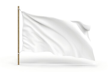 White flag waving in the wind isolated on white background. 3D Rendering