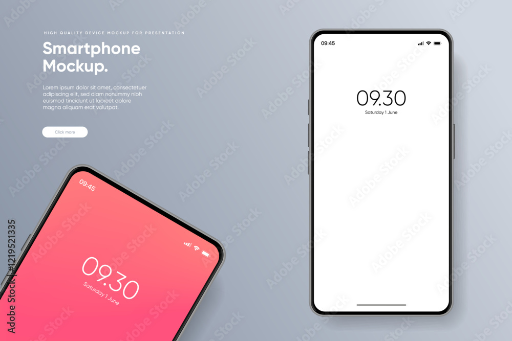 Poster Realistic smartphone mockup. Mobile phone vector with isolated on white background. Device front view. 3D mobile phone with shadow. Realistic, high quality smart phone mockup for ui ux presentation.