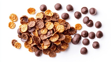 Obraz premium Chocolate Corn Flakes and Chocolate Chips: A Delicious Breakfast Combination