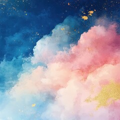 Fototapeta premium Abstract Watercolor Cloudscape With Gold Accents