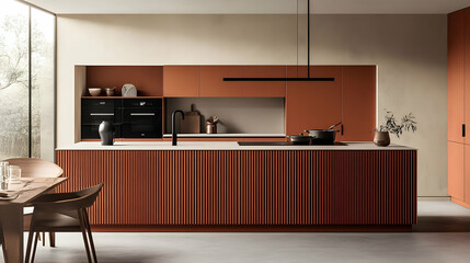 Modern Kitchen Design: Terracotta and Fluted Island