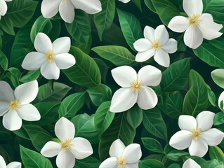 Obraz premium A Seamless Pattern of jasmine flowers with green leaves on a Light Green Background