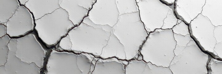 Fototapeta premium Cracked plaster, monochrome Deep fissures, rough surface , macro, building