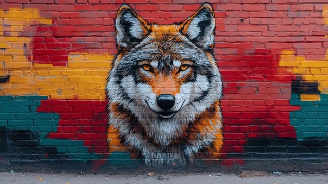 Majestic Wolf Mural on Brick Wall