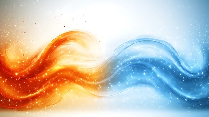 Abstract Orange and Blue Wavy Design with Sparkles