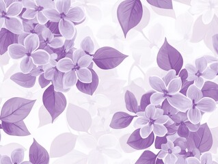 A Seamless Pattern of Purple/Light Purple Lilacs with Purple Leaves and Branches on a White Background