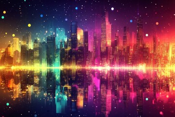 Fototapeta premium Neon Cityscape Reflecting in Water at Night