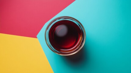 Vibrant drink in a glass against a colorful abstract background