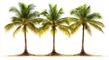 Three Palm Trees on White Background