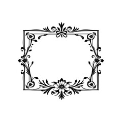 Elegant Floral Frame: Vintage Ornament Border, Vector Design, Black and White, Classic Decoration, Wedding Template, Floral Pattern, Decorative Element,  Silhouette Illustration