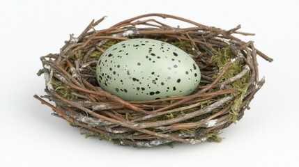 Obraz premium Single speckled egg in a bird's nest