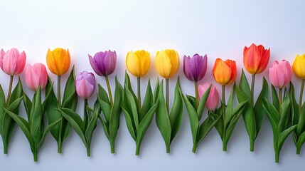 Colorful Tulip Border on White Background