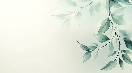 Serene Green Leaves Branching Softly Against a Light Background