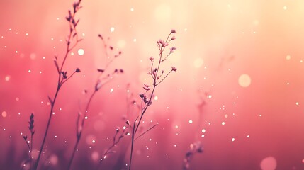 Delicate Wildflowers Bloom in Pink Sunset Glow