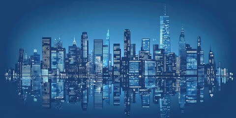 Night City Skyline Reflection Illuminates Waterscape
